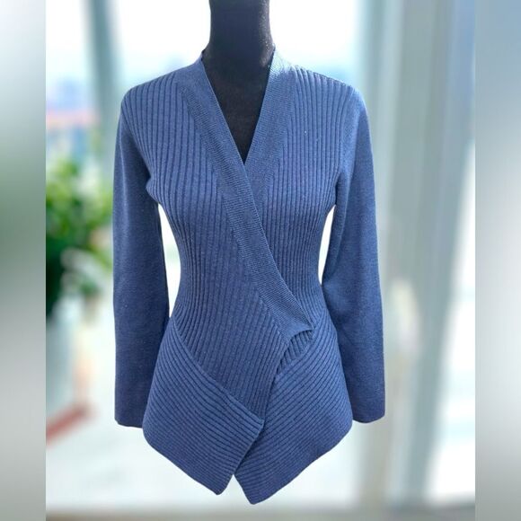 EILEEN FISHER 100% Merino Wool Wrap Ribbed Waterfall Cardigan Size M - Picture 8 of 12